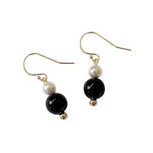 Black Onyx Dangle Earrings with Pearl on 14k Gold Filled Wires Handmade …